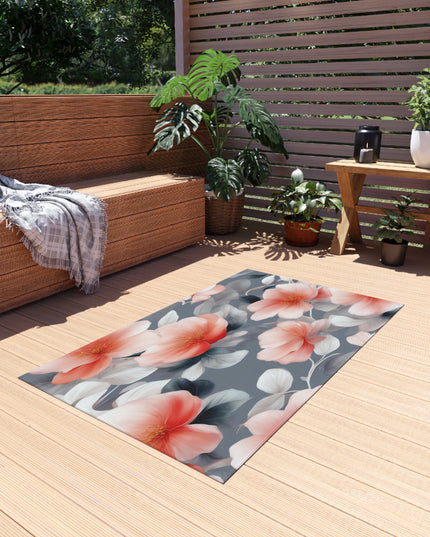 Red Blossom Floral Bunch Outdoor Rug, 36" x 60"