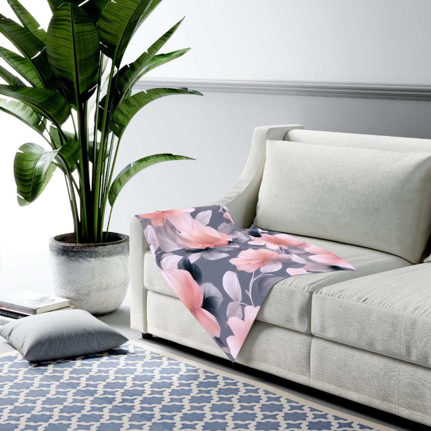 Peach and Blue Gray Floral Bunch Baby Swaddle 30″×40″ Blanket