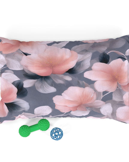 Peach and Blue Gray Floral Bunch Pet Bed, 28" × 18"