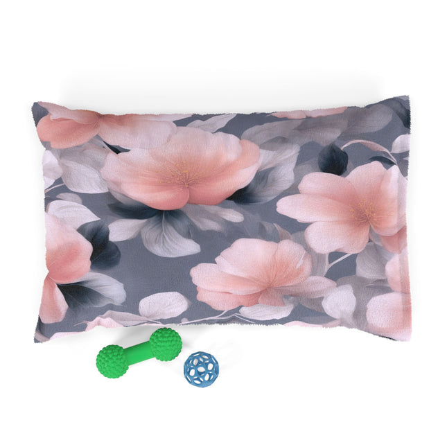 Peach and Blue Gray Floral Bunch Pet Bed, 28" × 18"