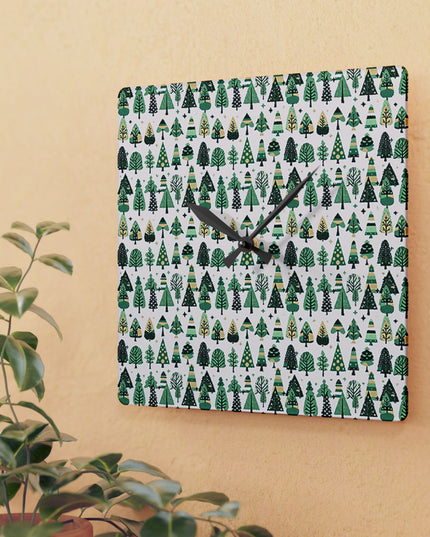 Mini Vintage Green Trees Acrylic Wall Clock, Round or Square, 10.75" x 10.75"