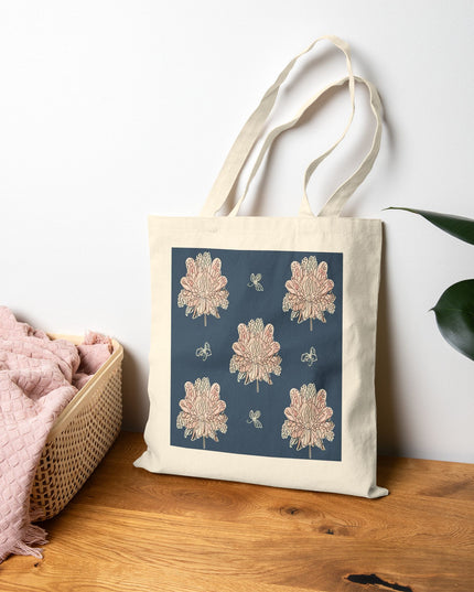 Rose White Floral Butterflies Cotton Canvas Tote Bag