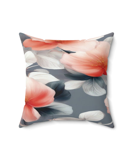 Red Blossom Floral Bunch Faux Suede Square Pillow, 16" x 16"