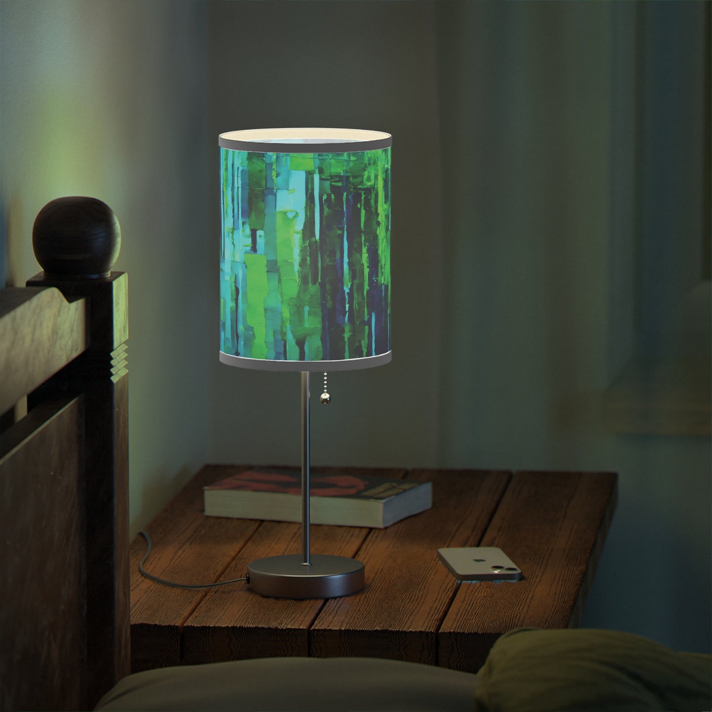 Striped Blue Green Table Lamp on a White or Silver Stand, US|CA plug