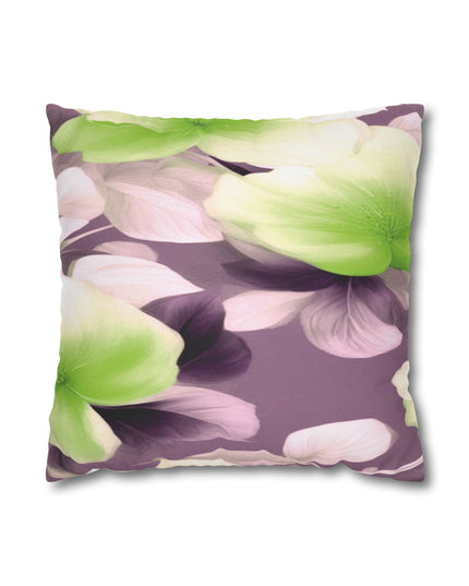Lime Lavender Floral Bunch Spun Polyester Square Pillowcase, 14" x 14"