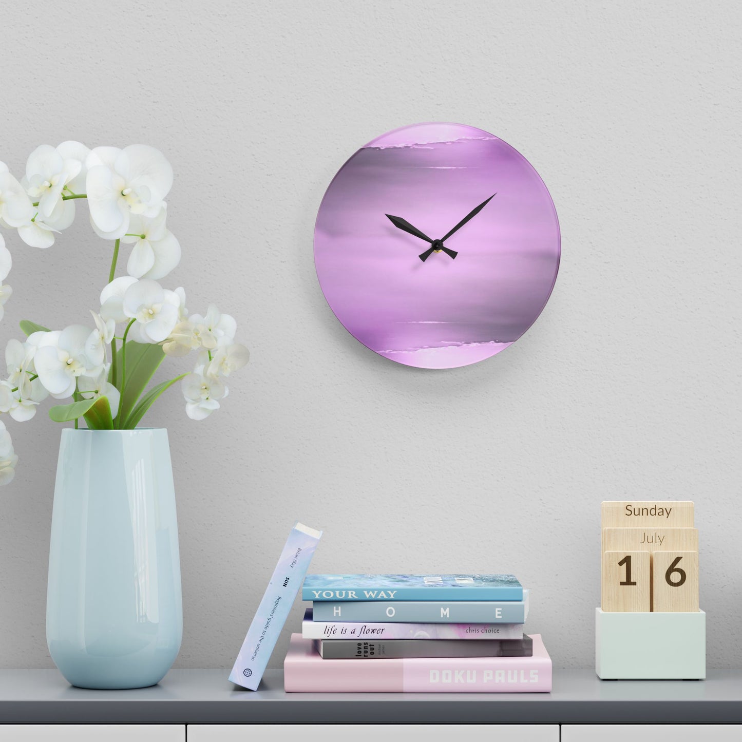 Dark Pink Sea Amethyst Fog Acrylic Wall Clock, Round or Square, 10.75" x 10.75"