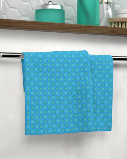 Blue Green Star-crossed Bodies Face Towel, 13" x 13"