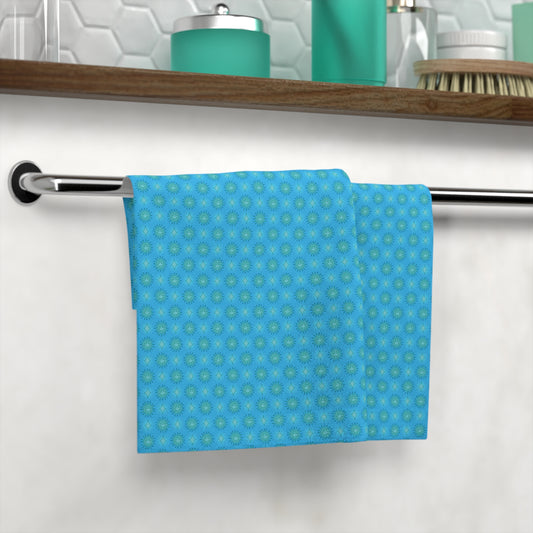 Blue Green Star-crossed Bodies Face Towel, 13" x 13"