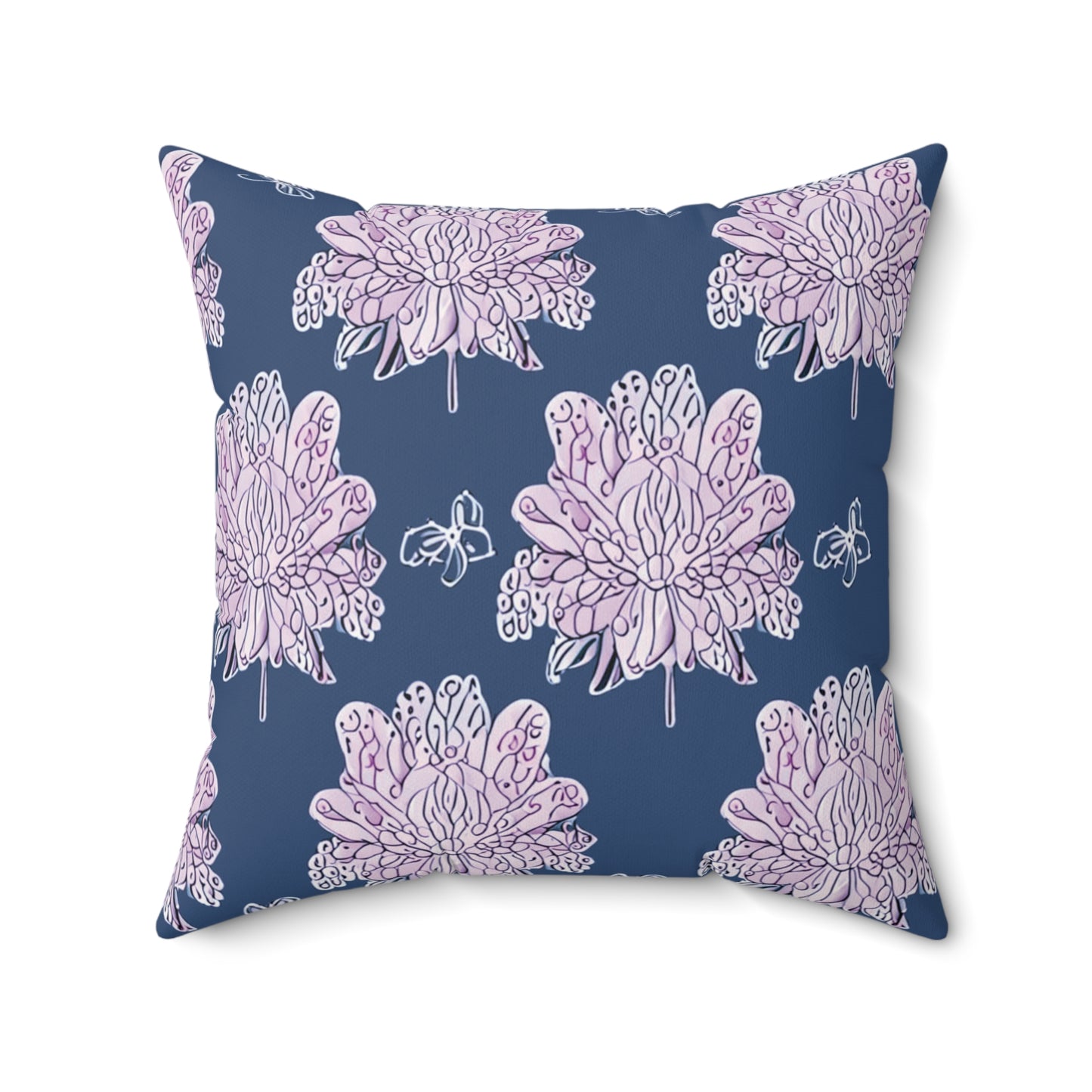 Purple White Floral Butterflies 20" x 20" Faux Suede Square Pillow