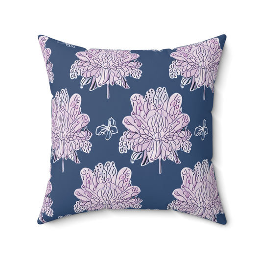 Purple White Floral Butterflies 20" x 20" Faux Suede Square Pillow
