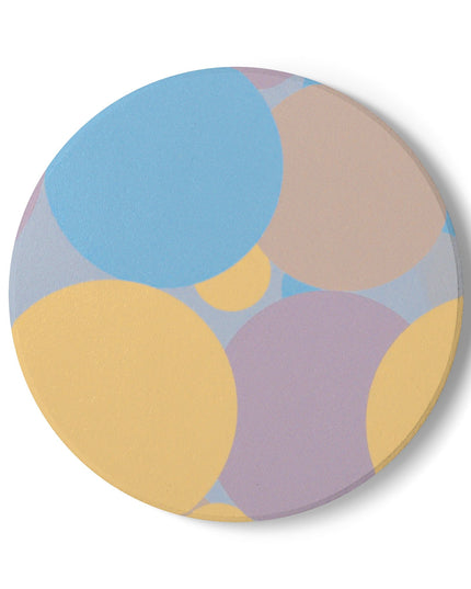 Pastel Baby Blue and Peach Patches 4" x 4" Round Ceramic Coaster