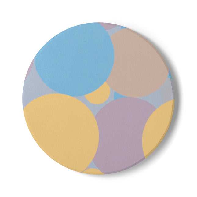 Pastel Baby Blue and Peach Patches 4" x 4" Round Ceramic Coaster
