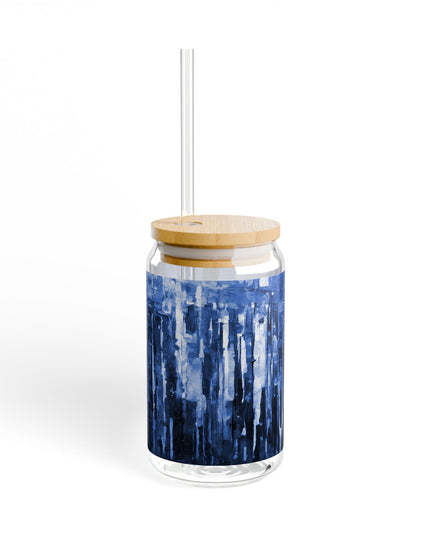 Striped Deep Blue Sipper Glass, 16oz