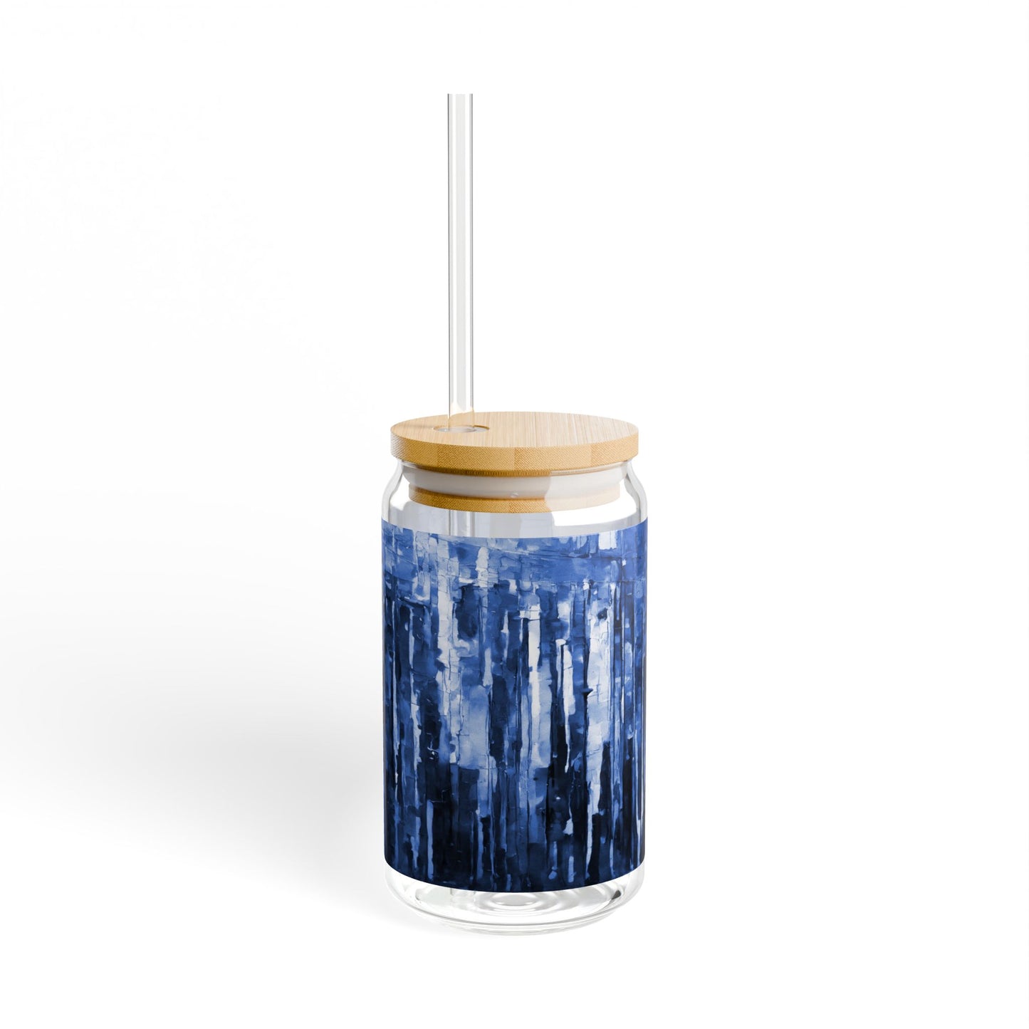 Striped Deep Blue Sipper Glass, 16oz