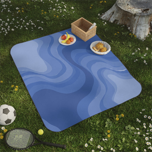 Deep Blue Wavey 61" × 51" Picnic Blanket