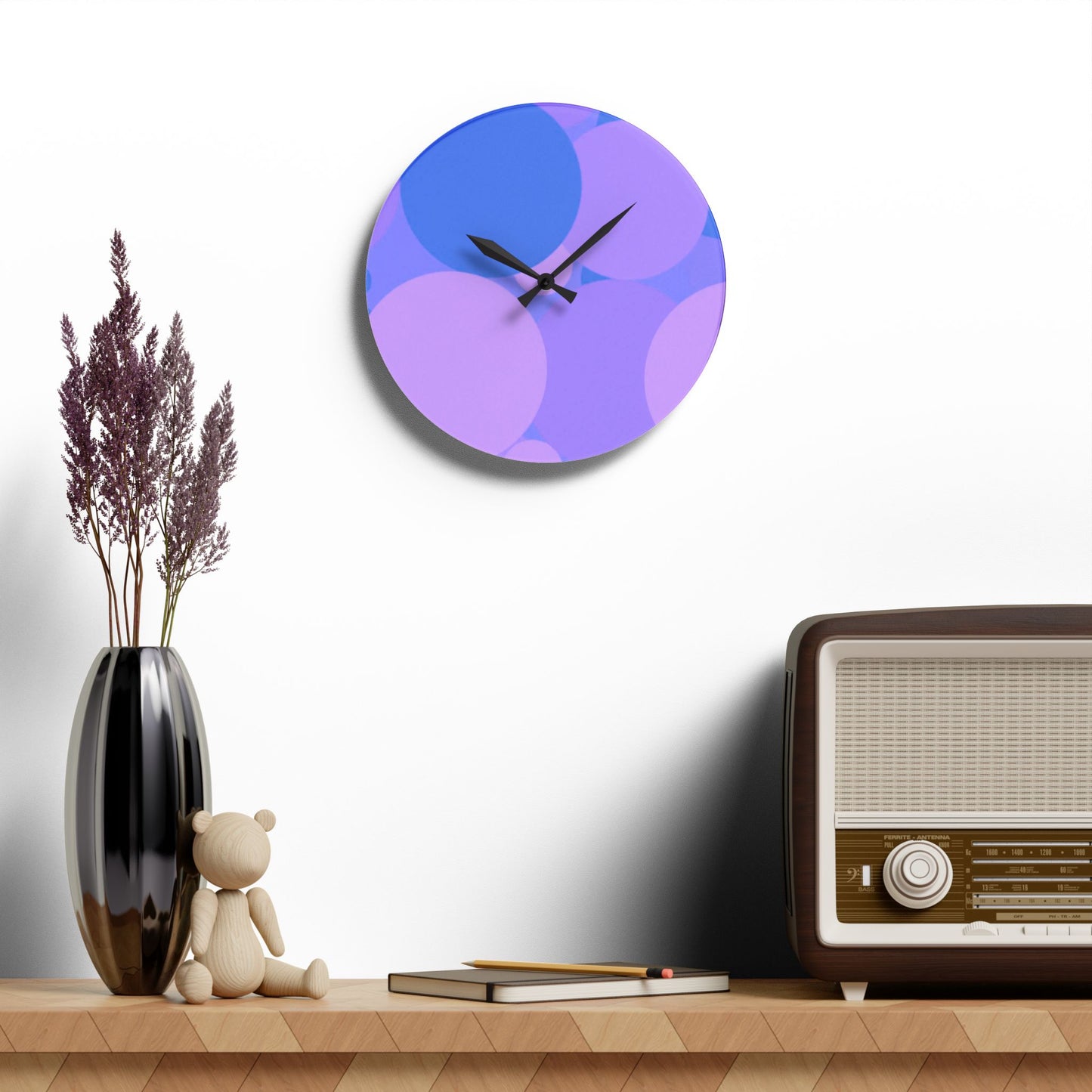 Pastel Purple Family Patches Acrylic Wall Clock, Round or Square, 10.75" x 10.75"