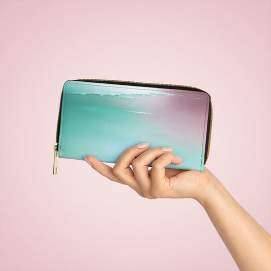 Green Sea Lavender Fog Elegant Abstract Zipper Wallet - Stylish & Functional Accessory for Everyday Use
