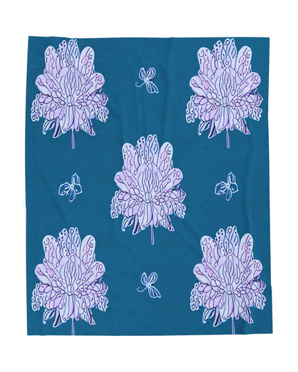 Lavender Floral Butterflies Plush Velveteen Blanket, 50" x 60"