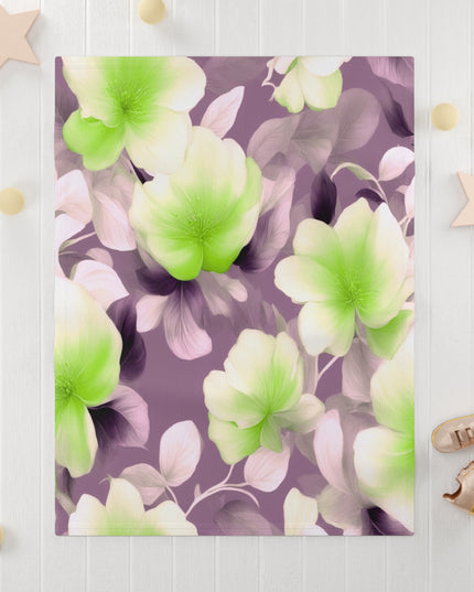 Lime Lavender Floral Bunch Soft Fleece Baby Blanket, 30" x 40"