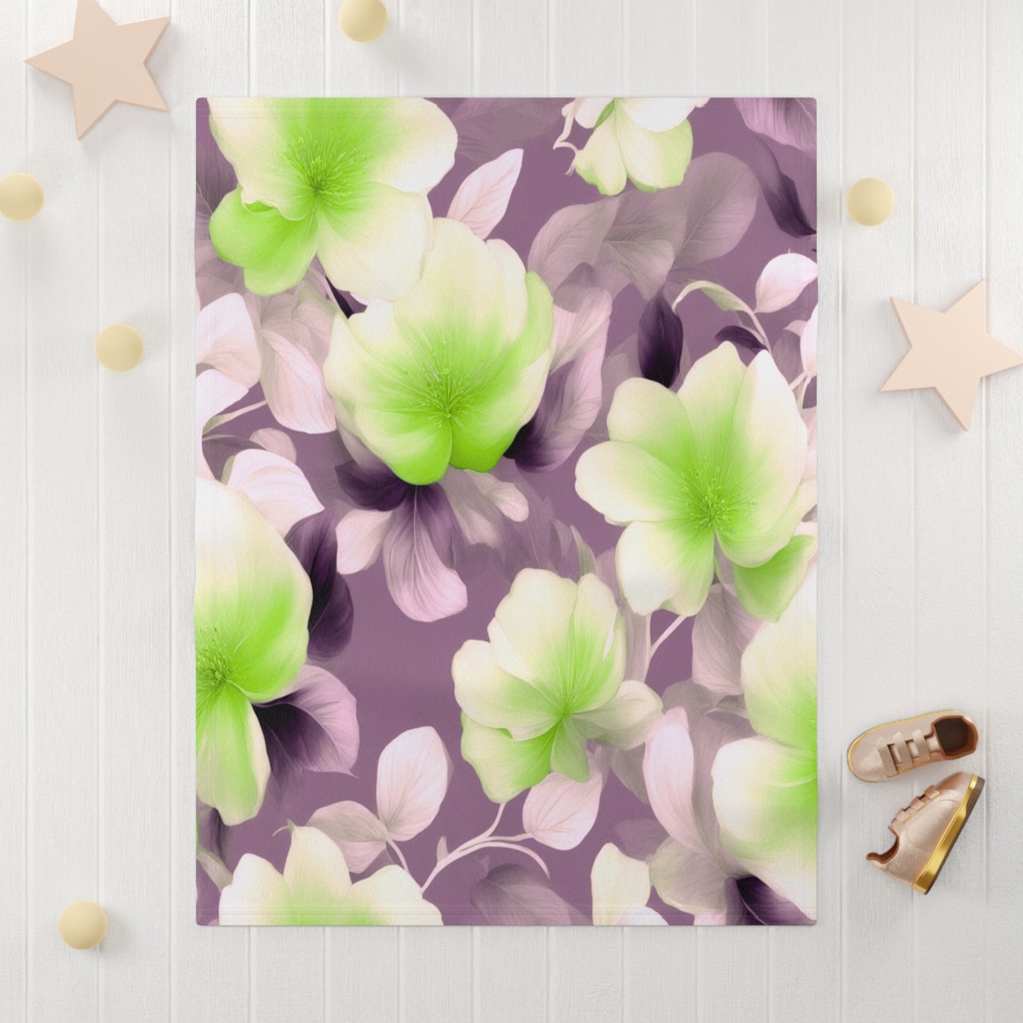 Lime Lavender Floral Bunch Soft Fleece Baby Blanket, 30" x 40"