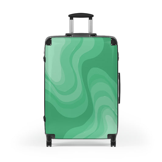 Mint Green Wavey Large Suitcase with built in lock, 4 double-wheels, telescopic handle, and ABS back hard-shell