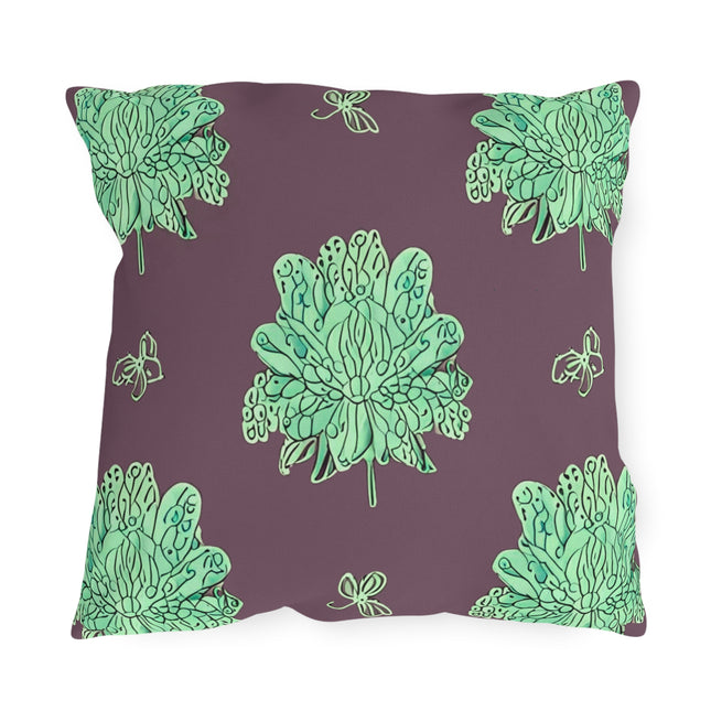 Mint Green Floral Butterflies 18" x 18" Outdoor Pillow