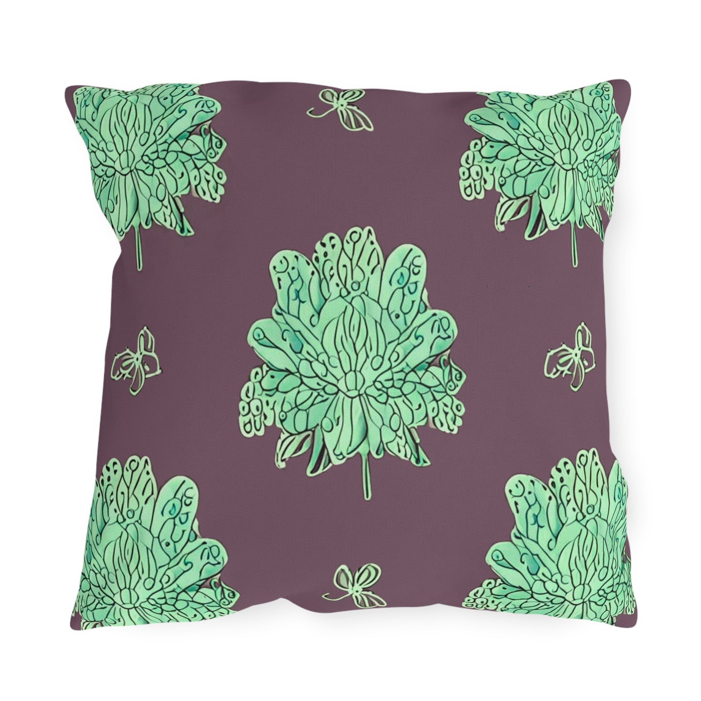 Mint Green Floral Butterflies 18" x 18" Outdoor Pillow