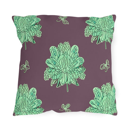 Mint Green Floral Butterflies 18" x 18" Outdoor Pillow