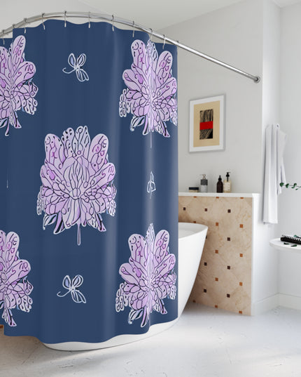 Purple White Floral Butterflies Shower Curtain, 71" x 74"
