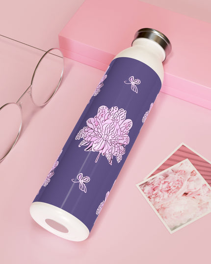 Magenta Floral Butterflies Slim Water Bottle, 20 oz White