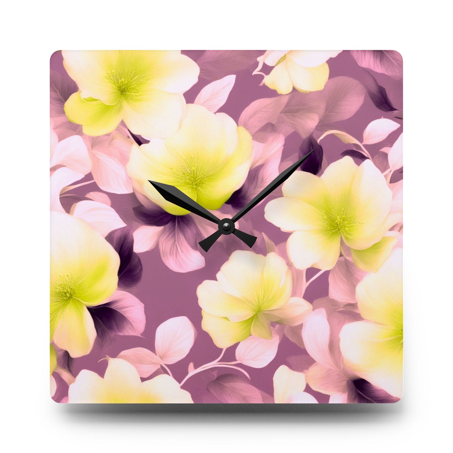 Lemon Blossom Floral Bunch Acrylic Wall Clock, Round or Square, 10.75" x 10.75"