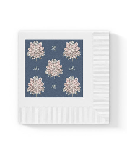 Rose White Floral Butterflies White Coined Napkins, 4.8" x 4.8"