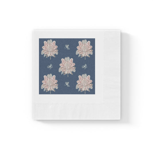 Rose White Floral Butterflies White Coined Napkins, 4.8" x 4.8"