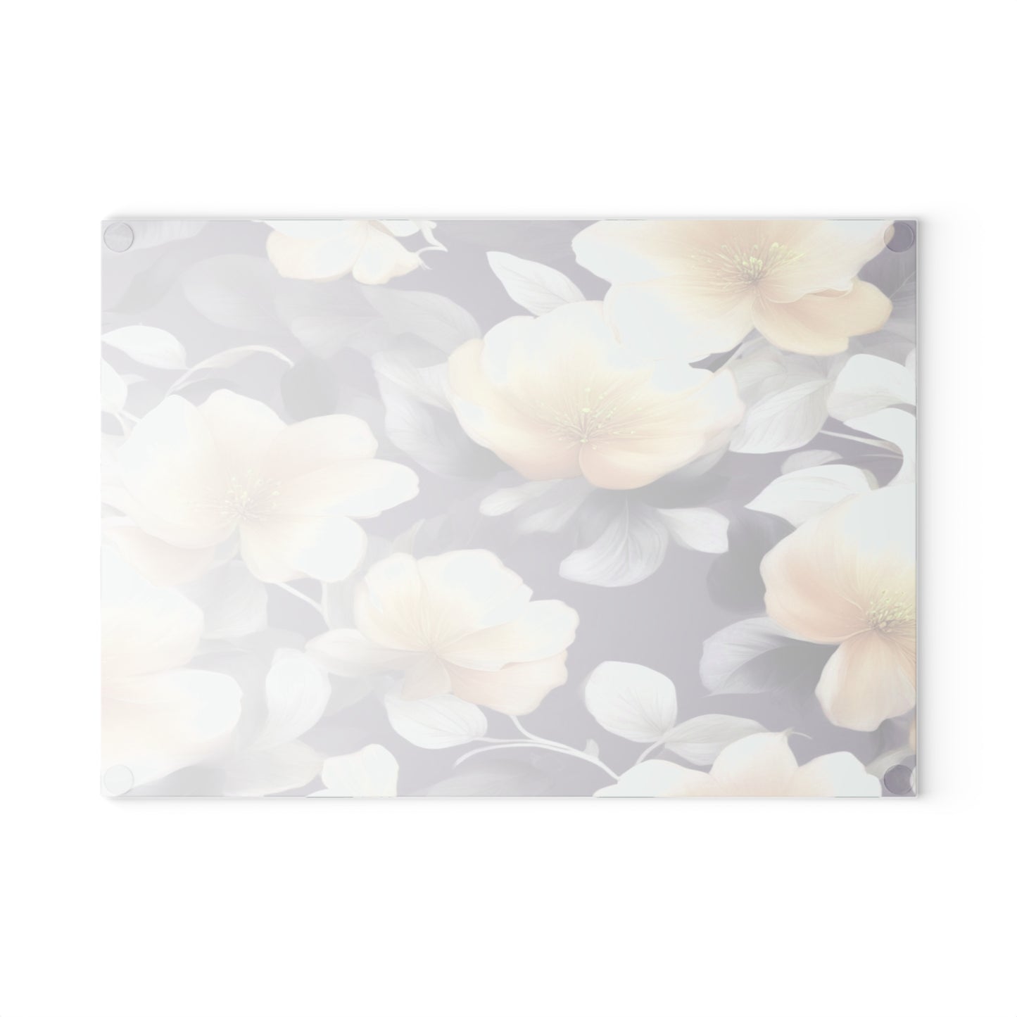 White Blush Floral Bunch Glass Cutting Board, 8" x 11"