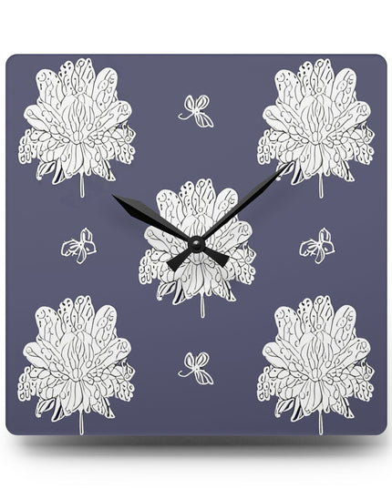 White Floral Butterflies Acrylic Wall Clock, Round or Square, 10.75" x 10.75"