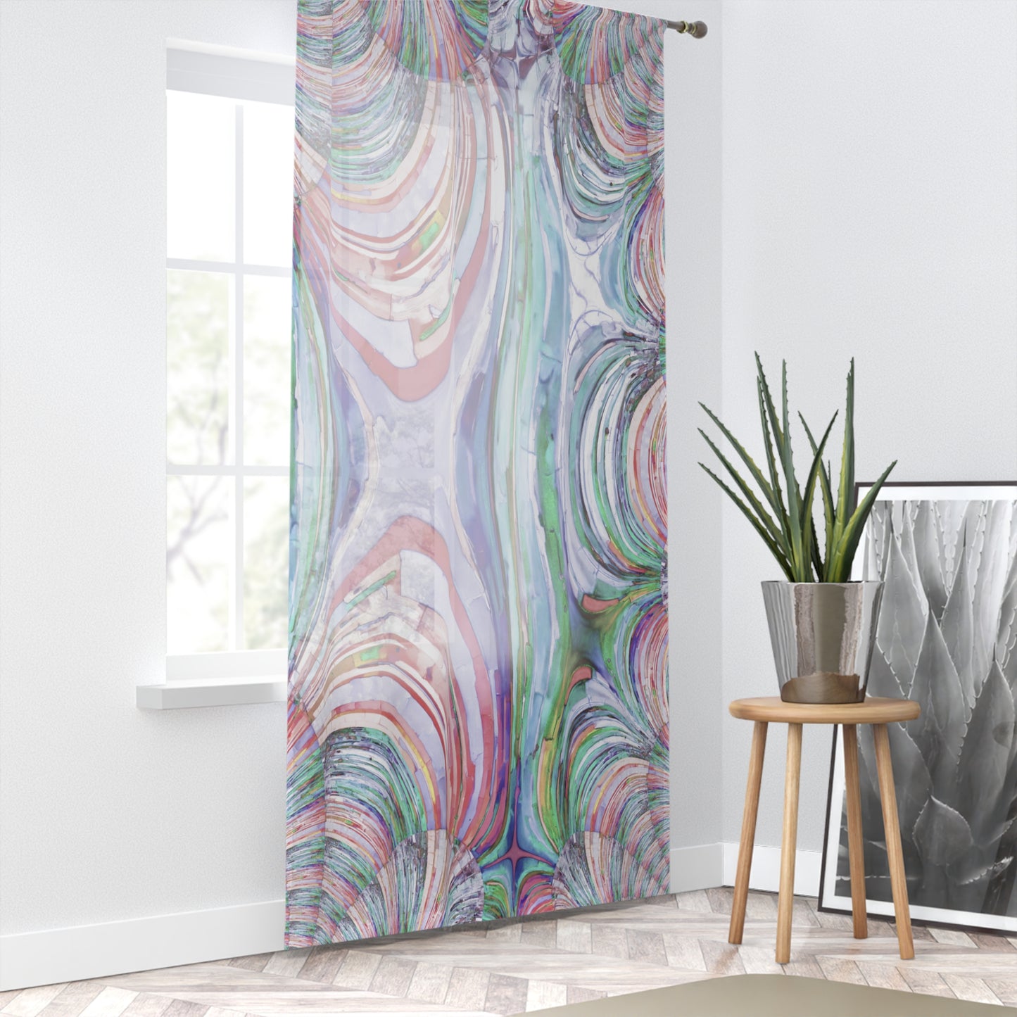 Uzi Spiral Pastels Sheer Window Curtain, 50" x 84", partially transparent