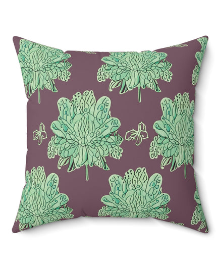 Mint Green Floral Butterflies 20" x 20" Faux Suede Square Pillow