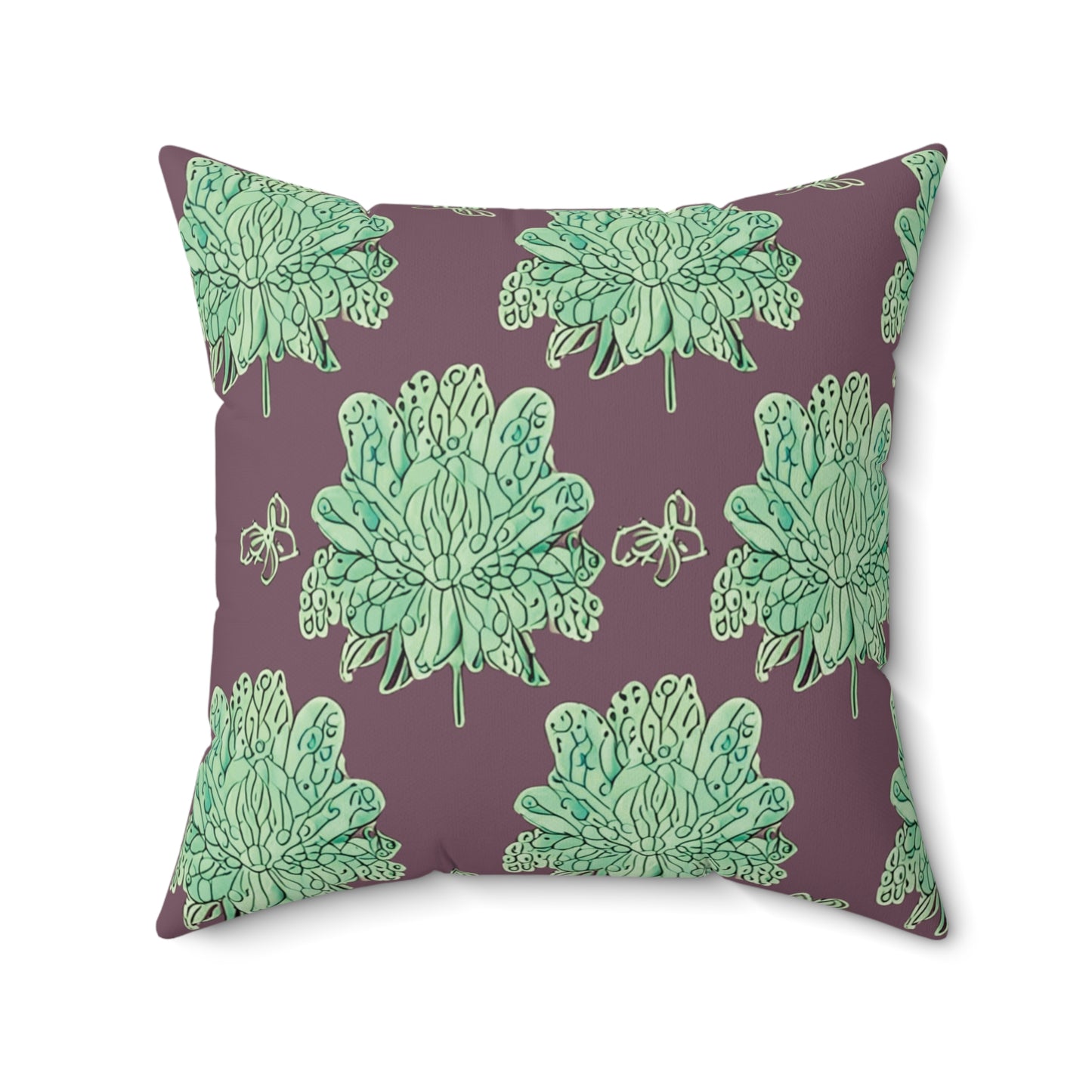 Mint Green Floral Butterflies 20" x 20" Faux Suede Square Pillow