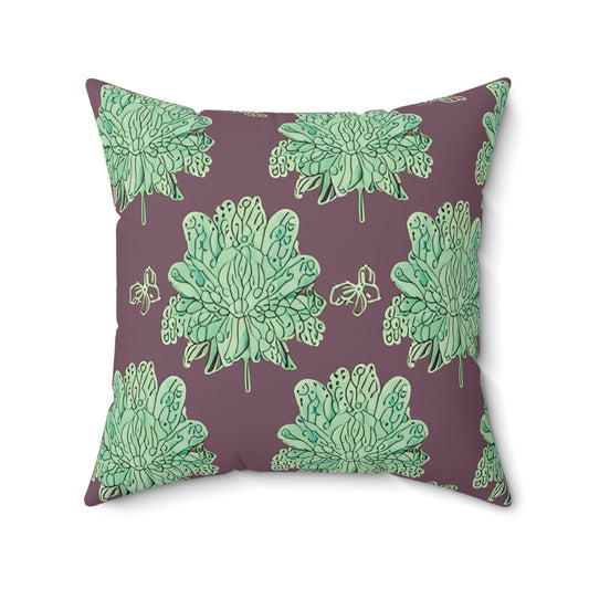 Mint Green Floral Butterflies 20" x 20" Faux Suede Square Pillow