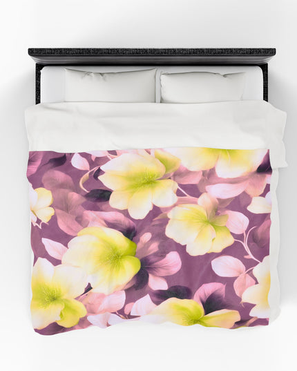 Lemon Blossom Floral Bunch Velveteen Plush Blanket, 60" x 80"