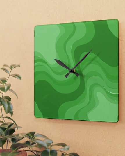 Greenie Meanie Wavey 10.75" x 10.75" Round or Square Acrylic Wall Clock