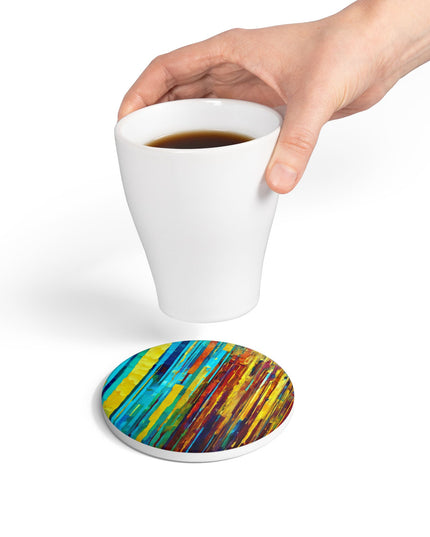 Striped Alpha 4" x 4" Round Ceramic Coaster