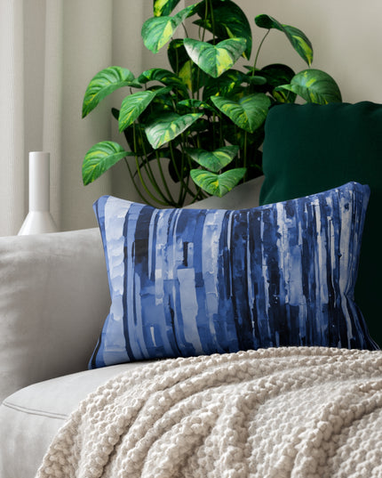 Striped Deep Blue Spun Polyester Lumbar Pillow, 20" x 14"
