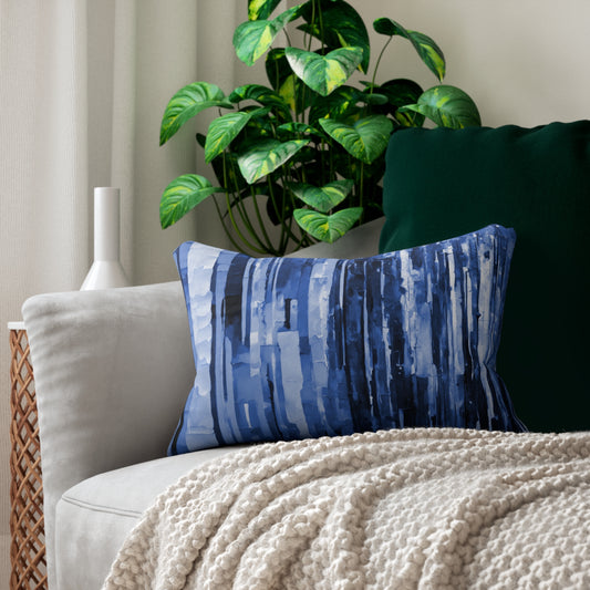 Striped Deep Blue Spun Polyester Lumbar Pillow, 20" x 14"