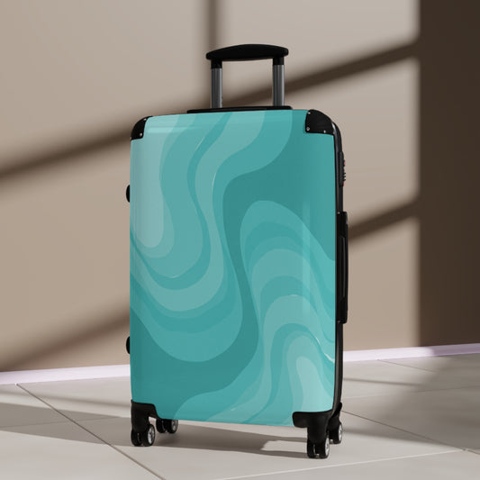 Tif Green Wavey Medium Suitcase with built in lock, 4 double-wheels, telescopic handle, and ABS back hard-shell