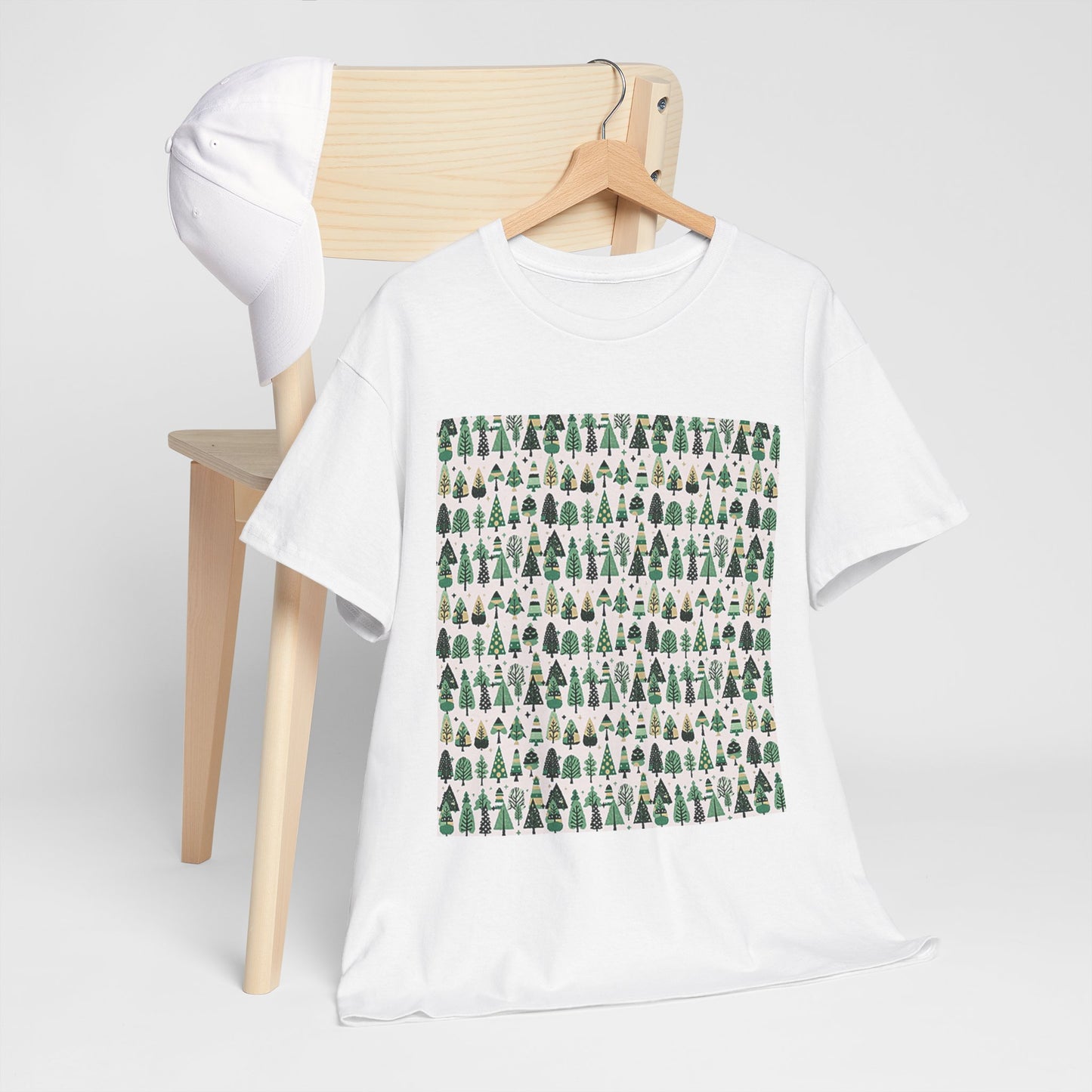 Mini Vintage Green Trees Unisex Heavy Cotton Tee, Medium