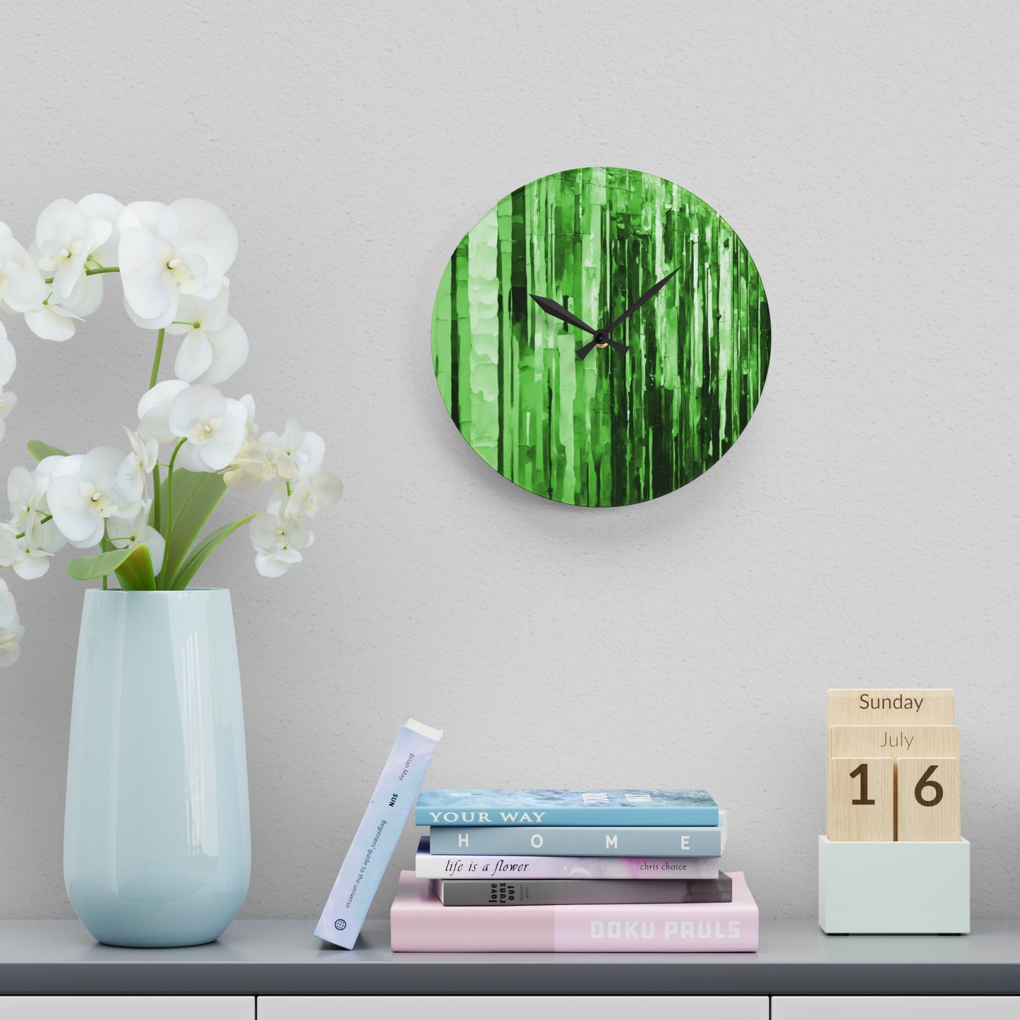 Striped Mint Pastel Acrylic Wall Clock, Round or Square, 10.75" x 10.75"