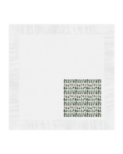 Mini Vintage Green Trees White Coined Napkins, 6.5" x 6.5"