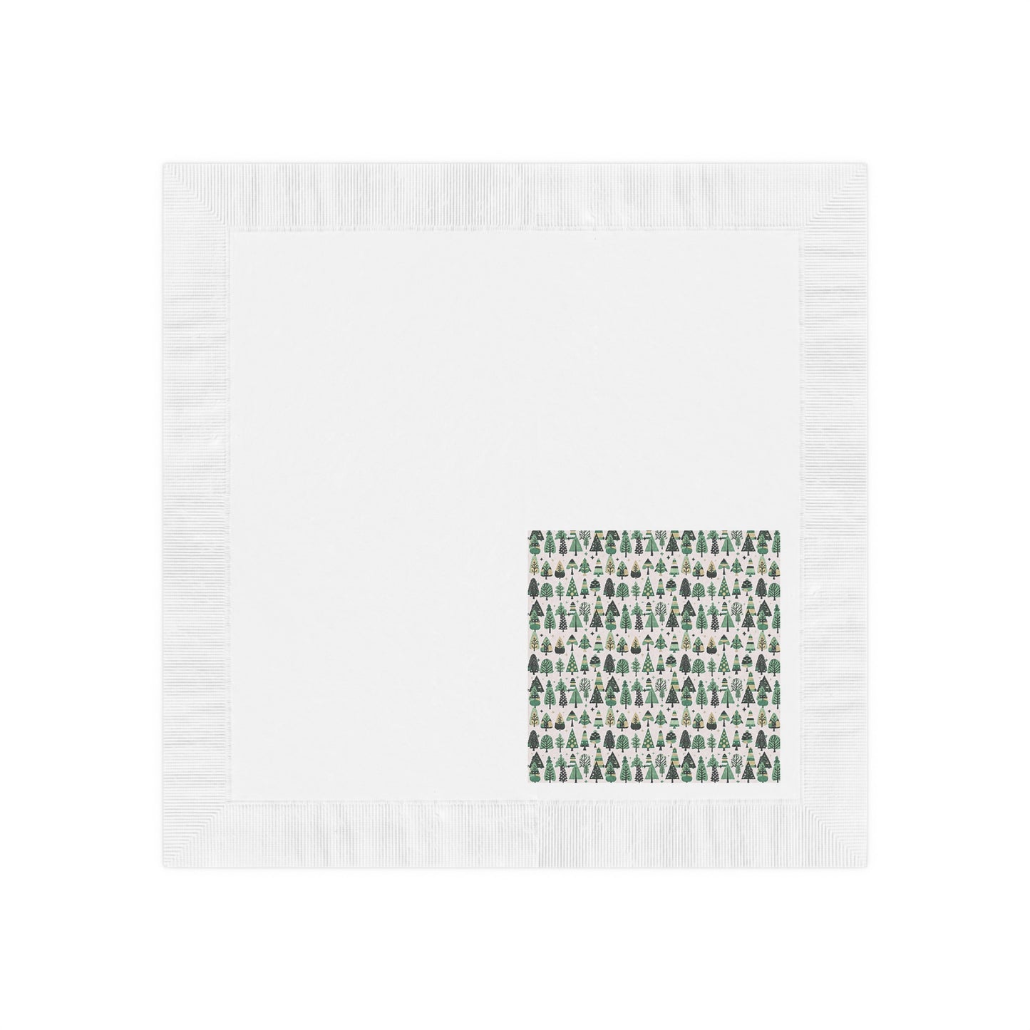 Mini Vintage Green Trees White Coined Napkins, 6.5" x 6.5"