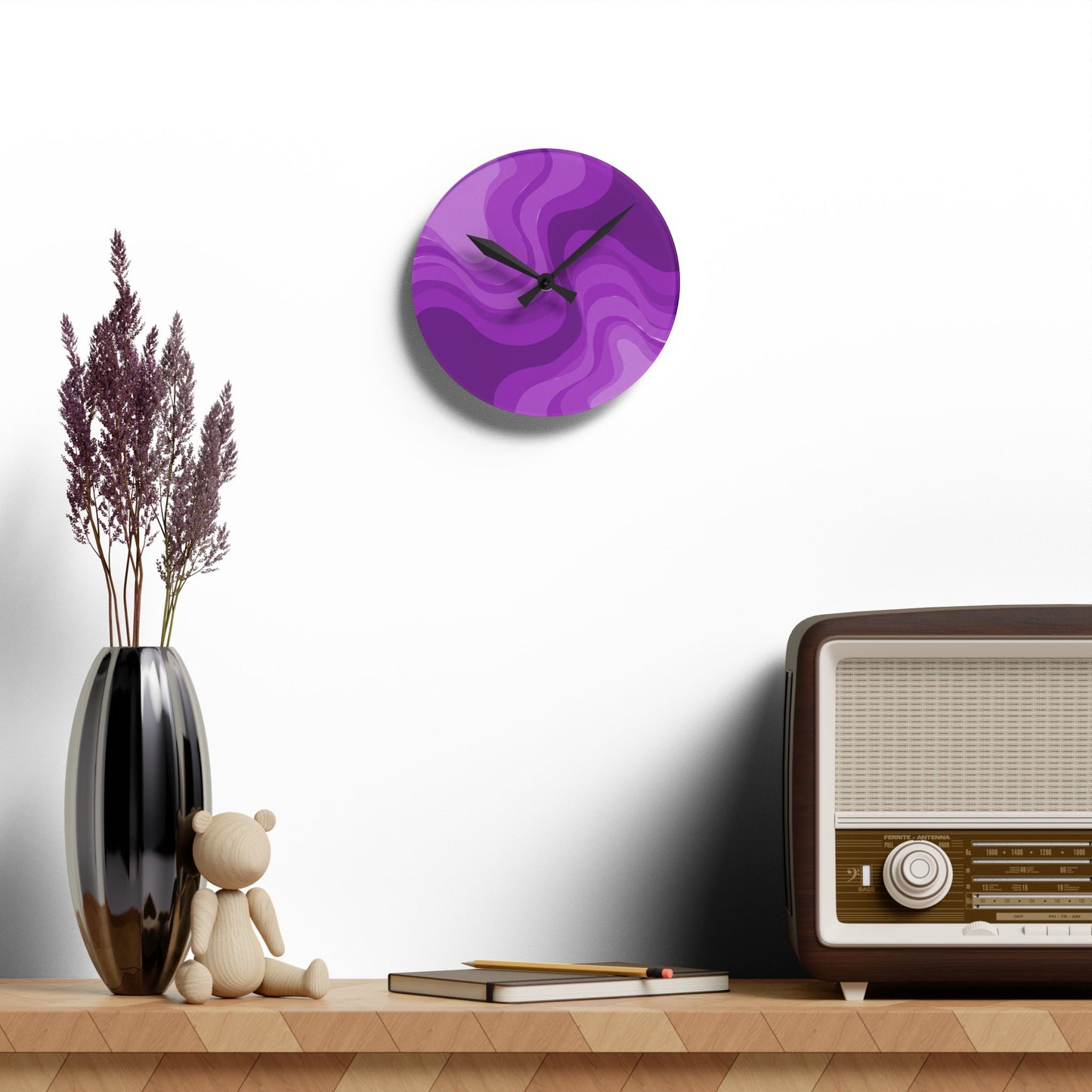 Wavey Purple Wavey 8" x 8" Round Acrylic Wall Clock